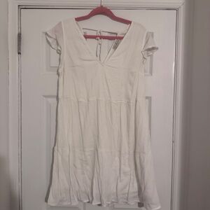 Abercrombie & Fitch Flutter Sleeve Tiered White Mini Dress - Size XL